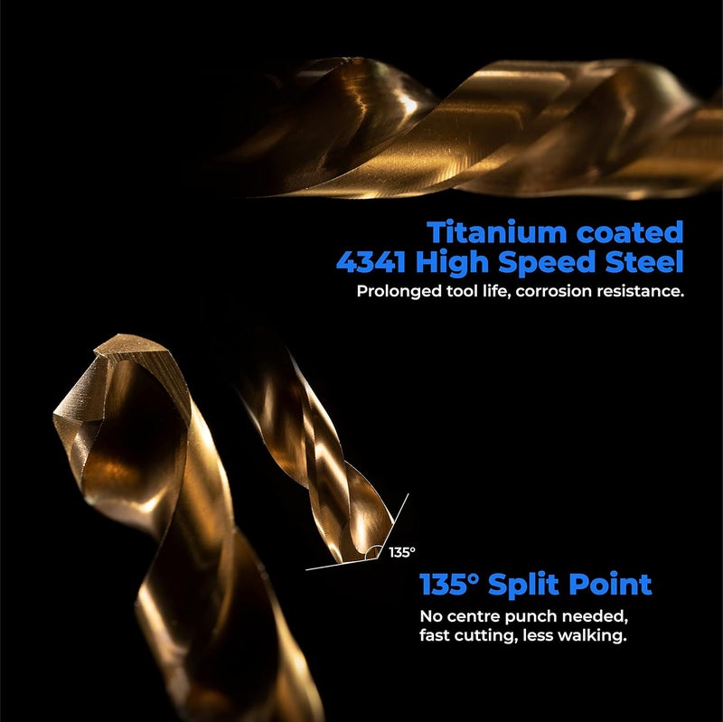 amoolo 5/32" Titanium Drill Bits (10pcs), Premium 4341 HSS Metal Drill Bits for Wood, Metal, Steel, Plastic, Aluminum Alloy - Image 4